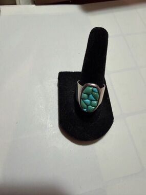 Jay king dessert Turquoise Mosaic Inlay Statement Ring - sterling Silver Band